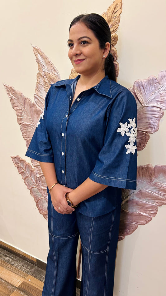 Floral Stitch Denim Co-ord Set