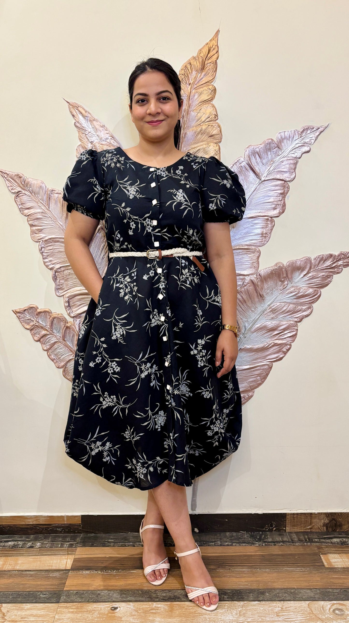 Monochrome bloom long dress