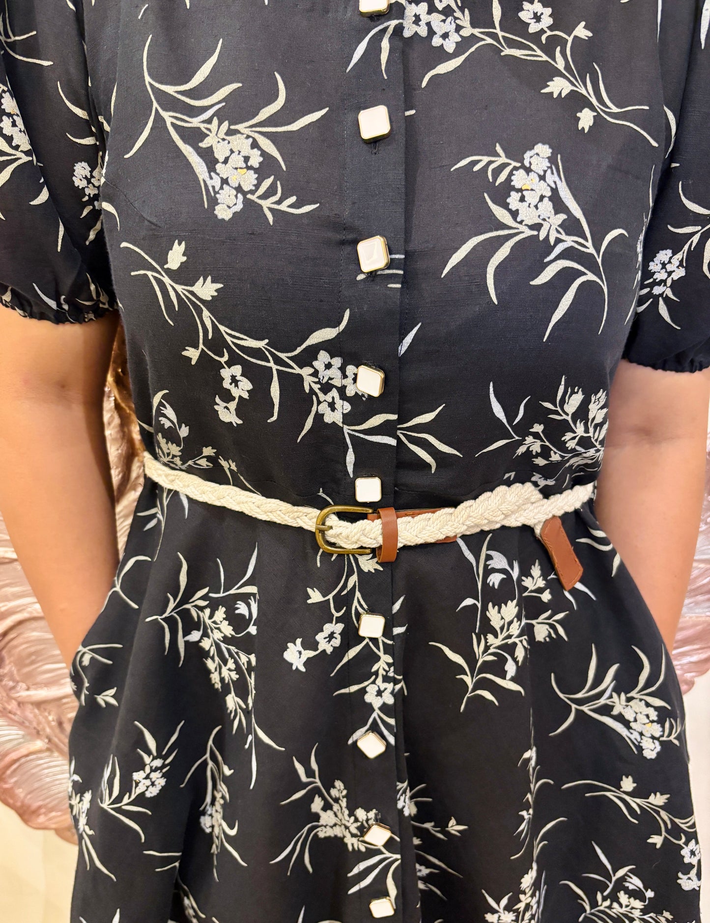 Monochrome bloom long dress