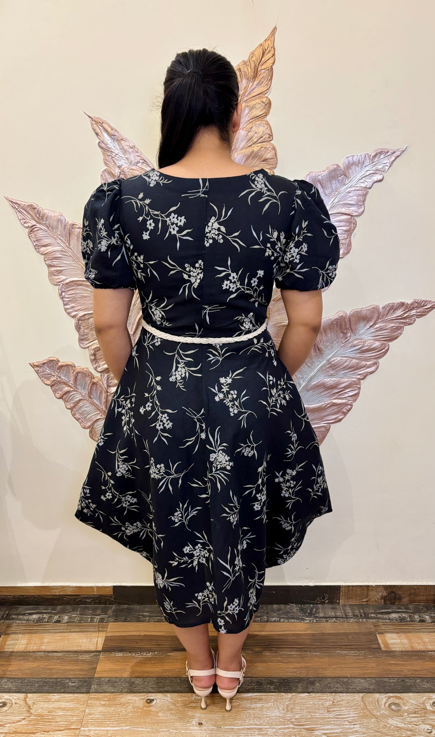 Monochrome bloom long dress