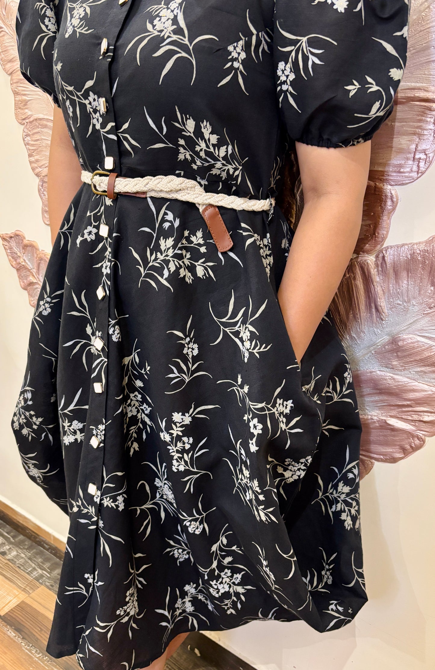 Monochrome bloom long dress