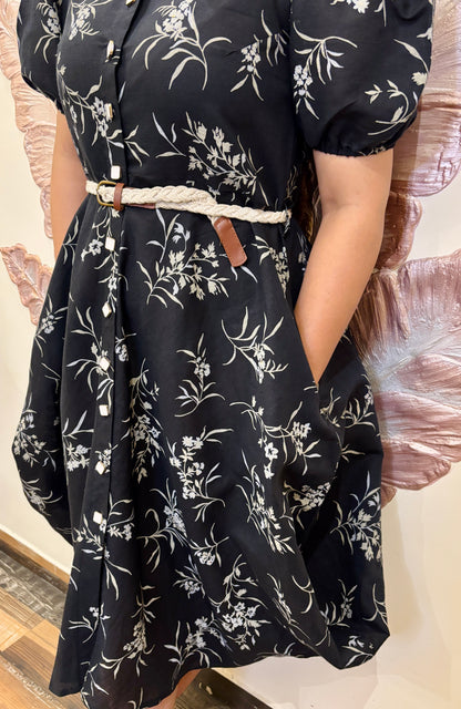 Monochrome bloom long dress