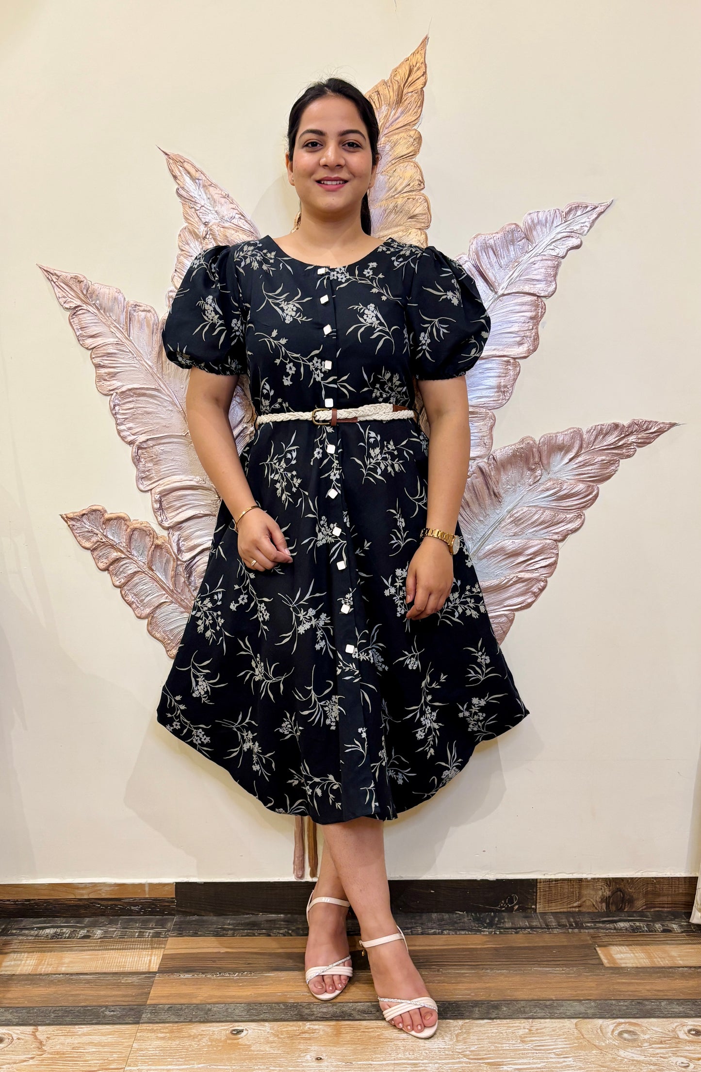 Monochrome bloom long dress
