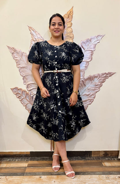 Monochrome bloom long dress