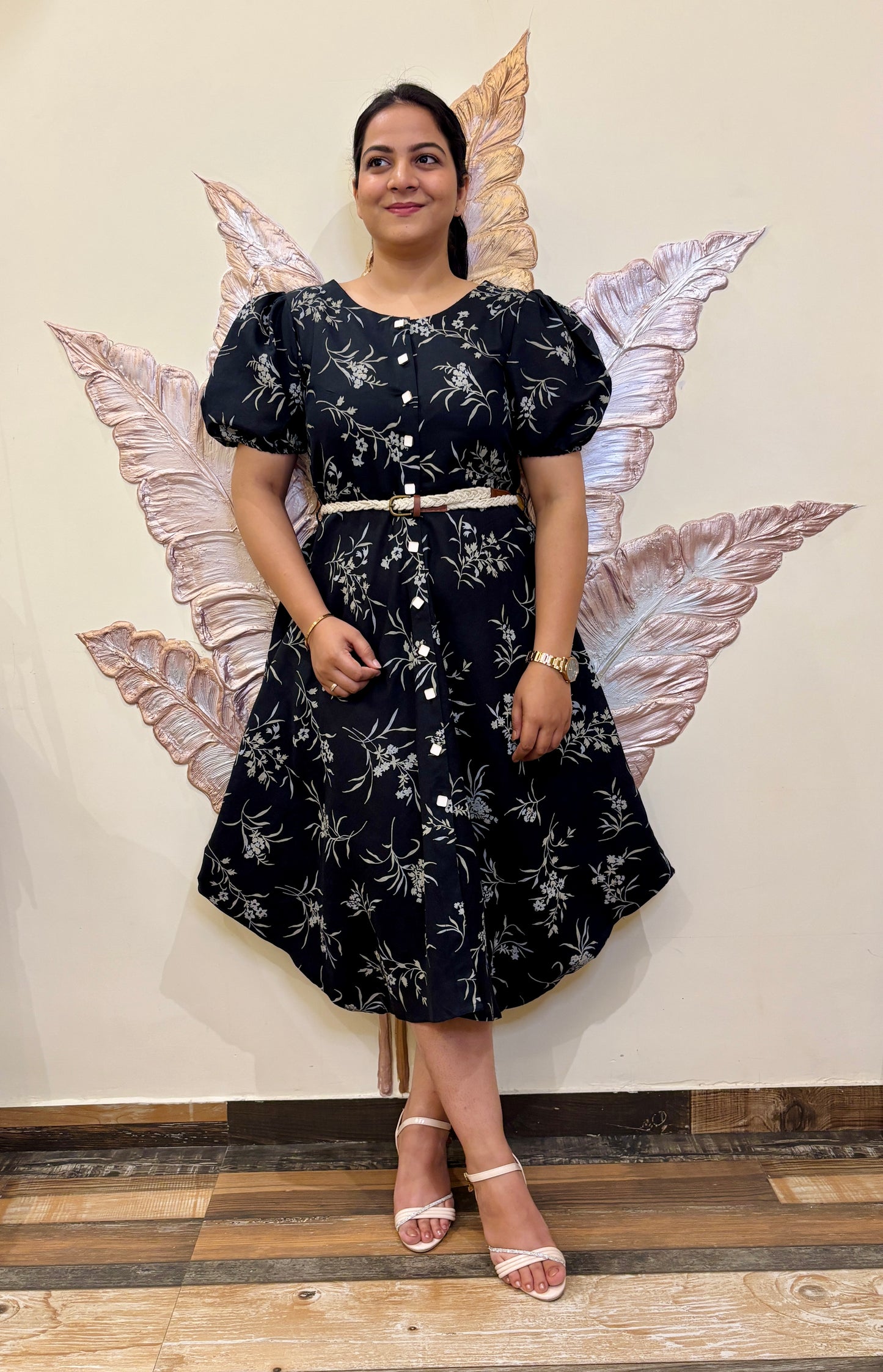 Monochrome bloom long dress