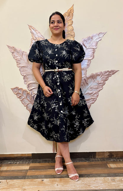 Monochrome bloom long dress