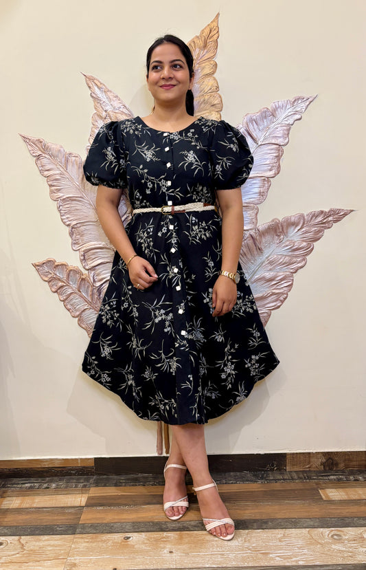 Monochrome bloom long dress