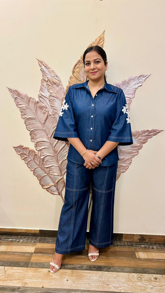 Floral Stitch Denim Co-ord Set