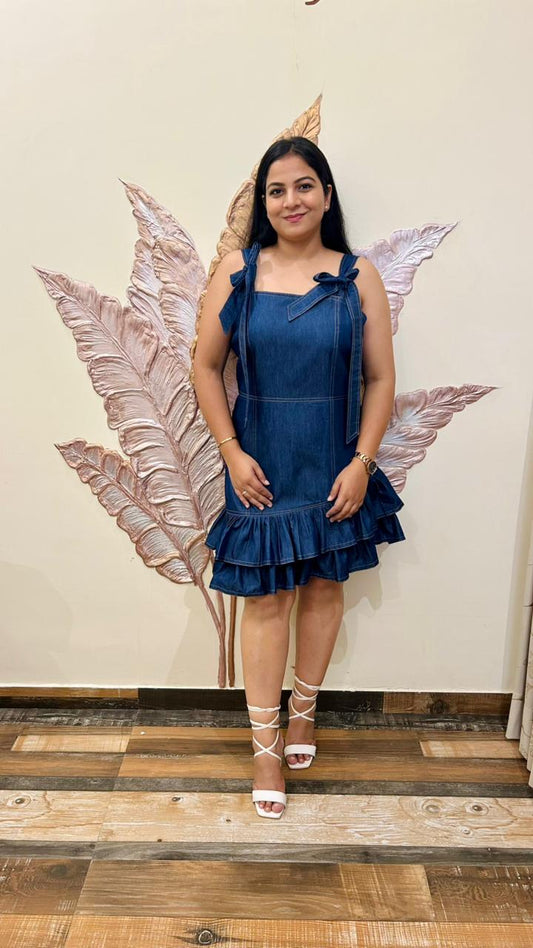 Bowknot Denim Frill Dress